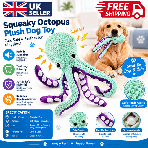 Squeaky octopus plush dog toy - squeaky,